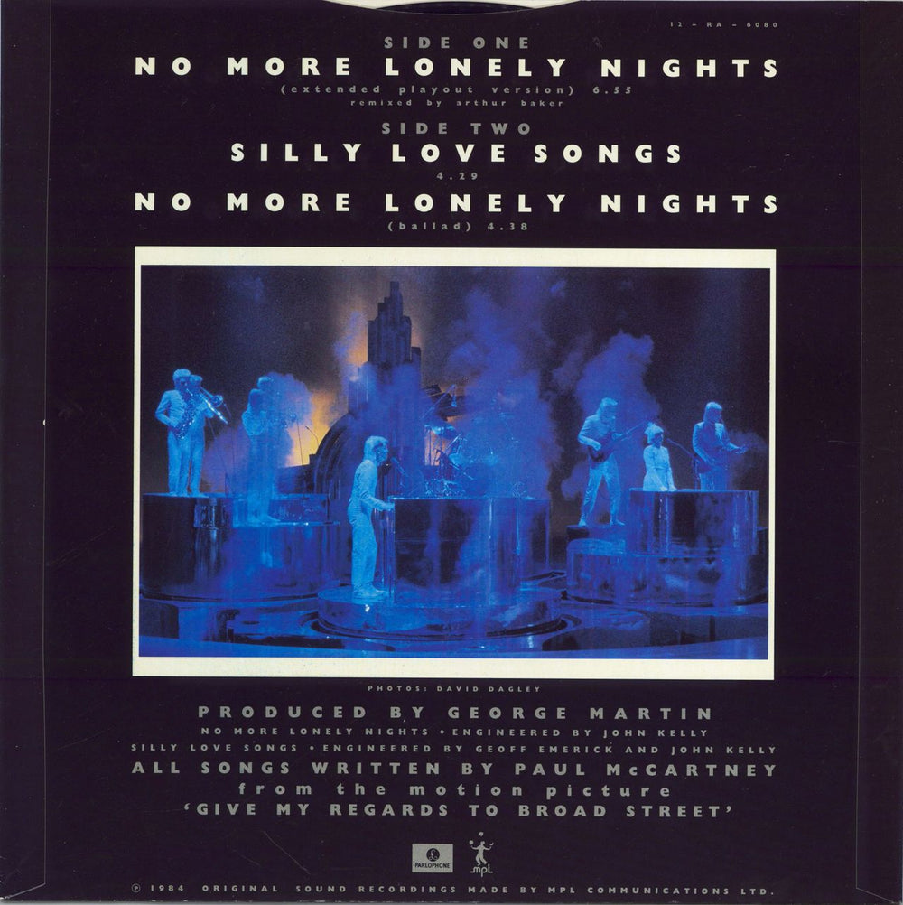 Paul McCartney and Wings No More Lonely Nights (Extended Playout Version) UK 12" vinyl single (12 inch record / Maxi-single)