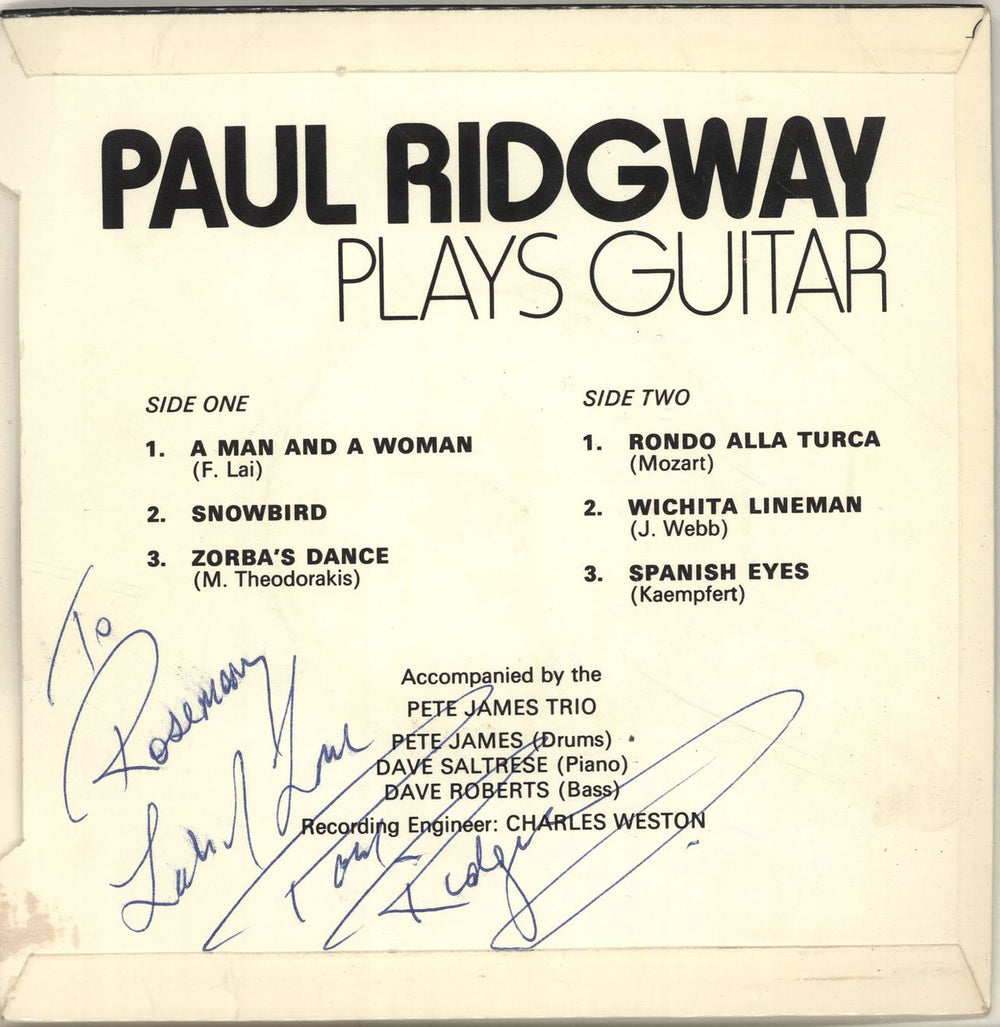 Paul Ridgway Plays Guitar - Autographed UK 7" vinyl single (7 inch record / 45) PUW07PL376951