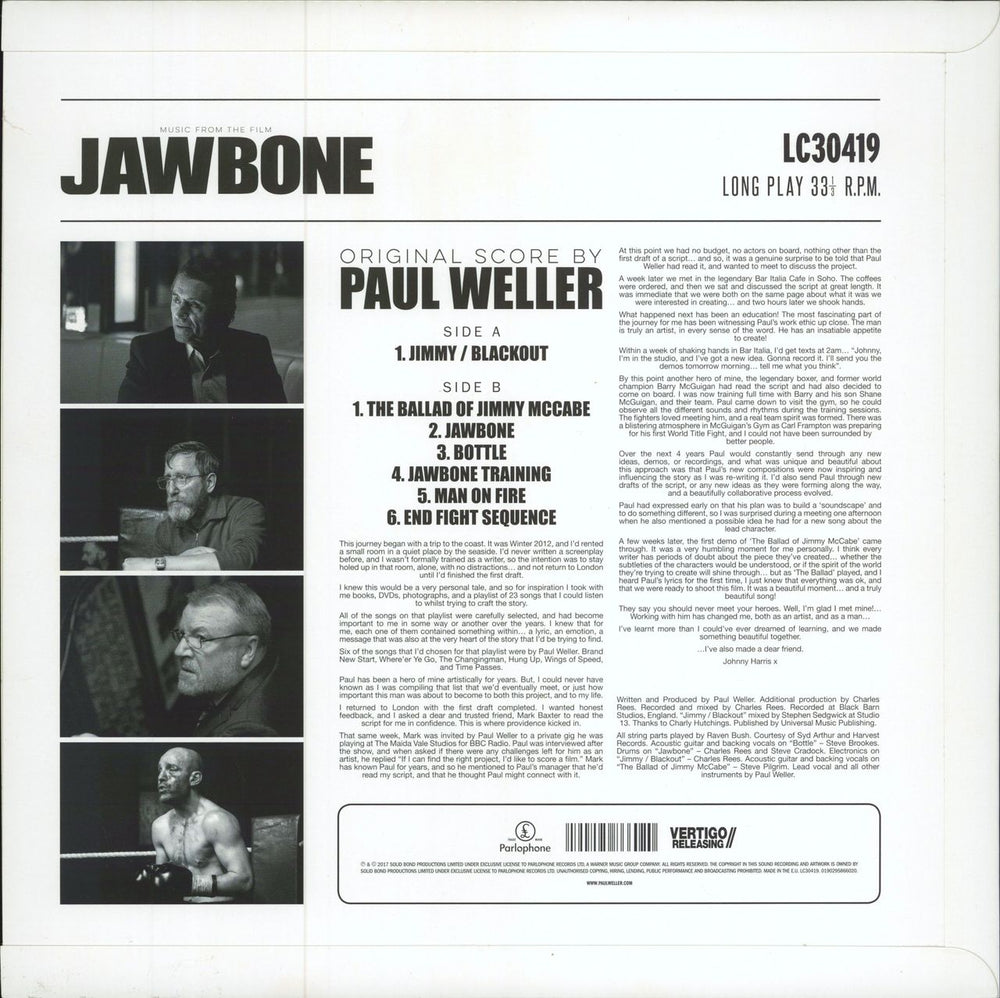 Paul Weller Music From The Film Jawbone UK vinyl LP album (LP record) 190295866020