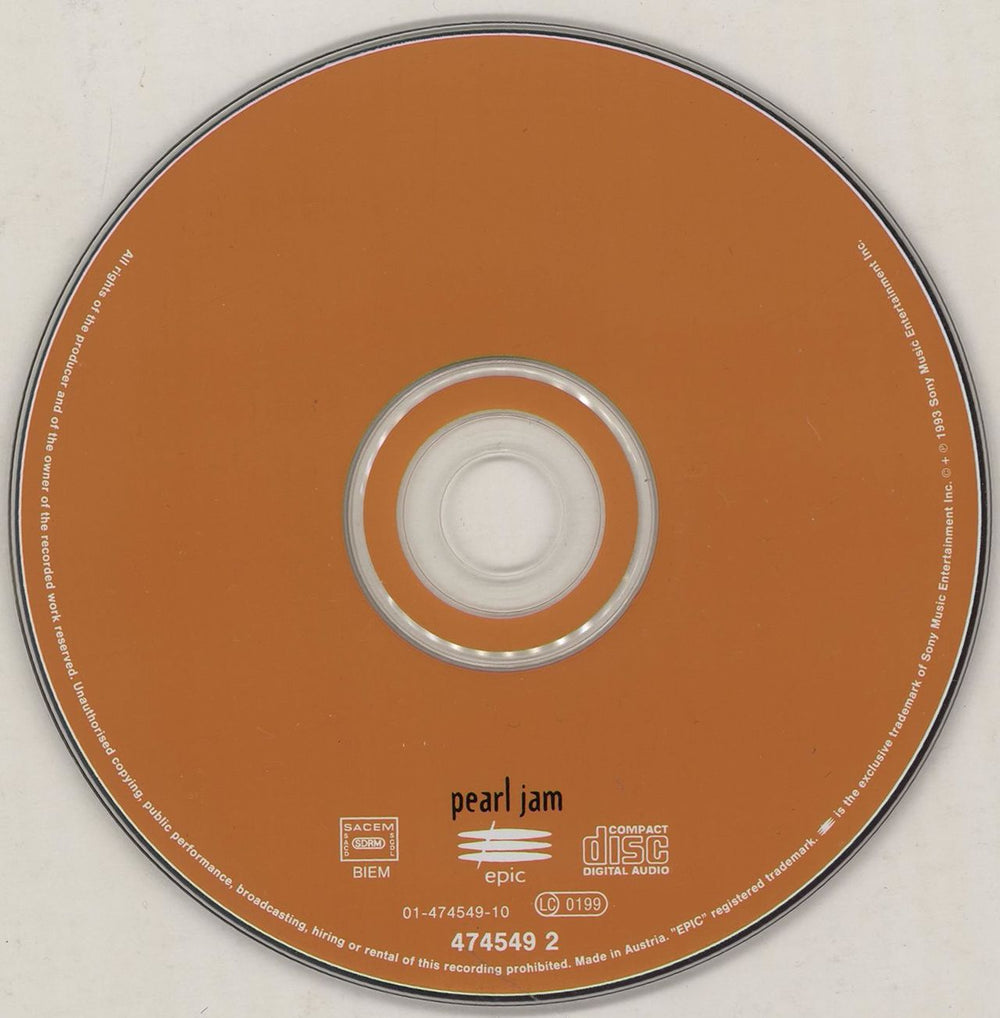 Pearl Jam Vs - Orange disc Austrian CD album (CDLP) PJACDVS406482