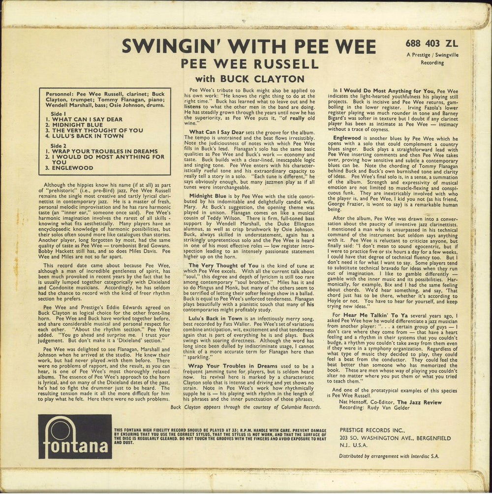 Pee Wee Russell Swingin' With Pee Wee UK vinyl LP album (LP record)