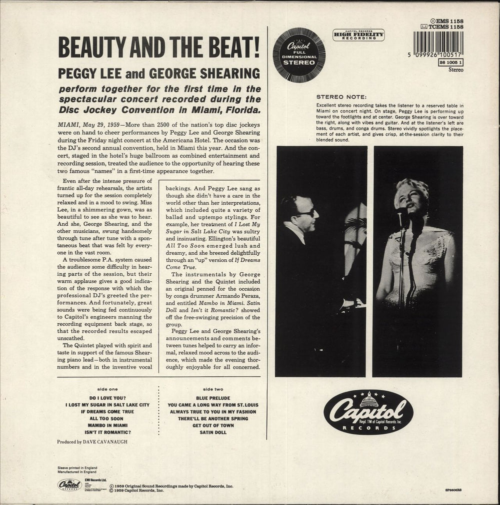 Peggy Lee Beauty And The Beat! UK vinyl LP album (LP record) 5099926100517