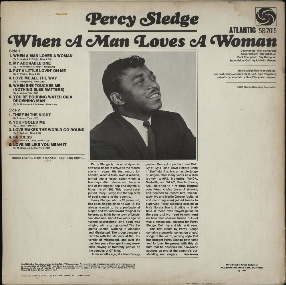 Percy Sledge When A Man Loves A Woman UK vinyl LP album (LP record)