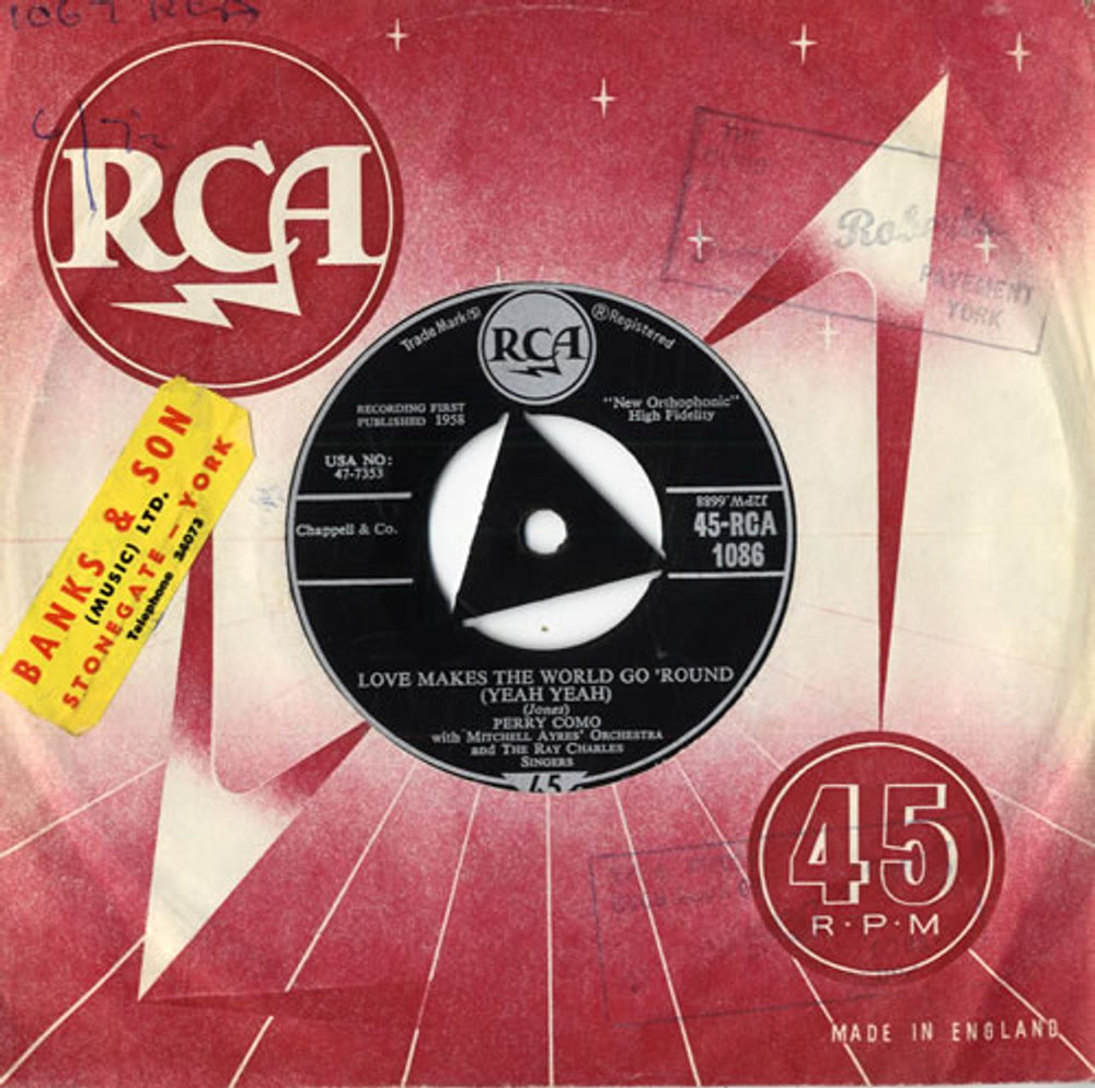 Perry Como Love Makes The World Go 'Round (Yeah Yeah) UK 7" vinyl single (7 inch record / 45) 45-RCA1086