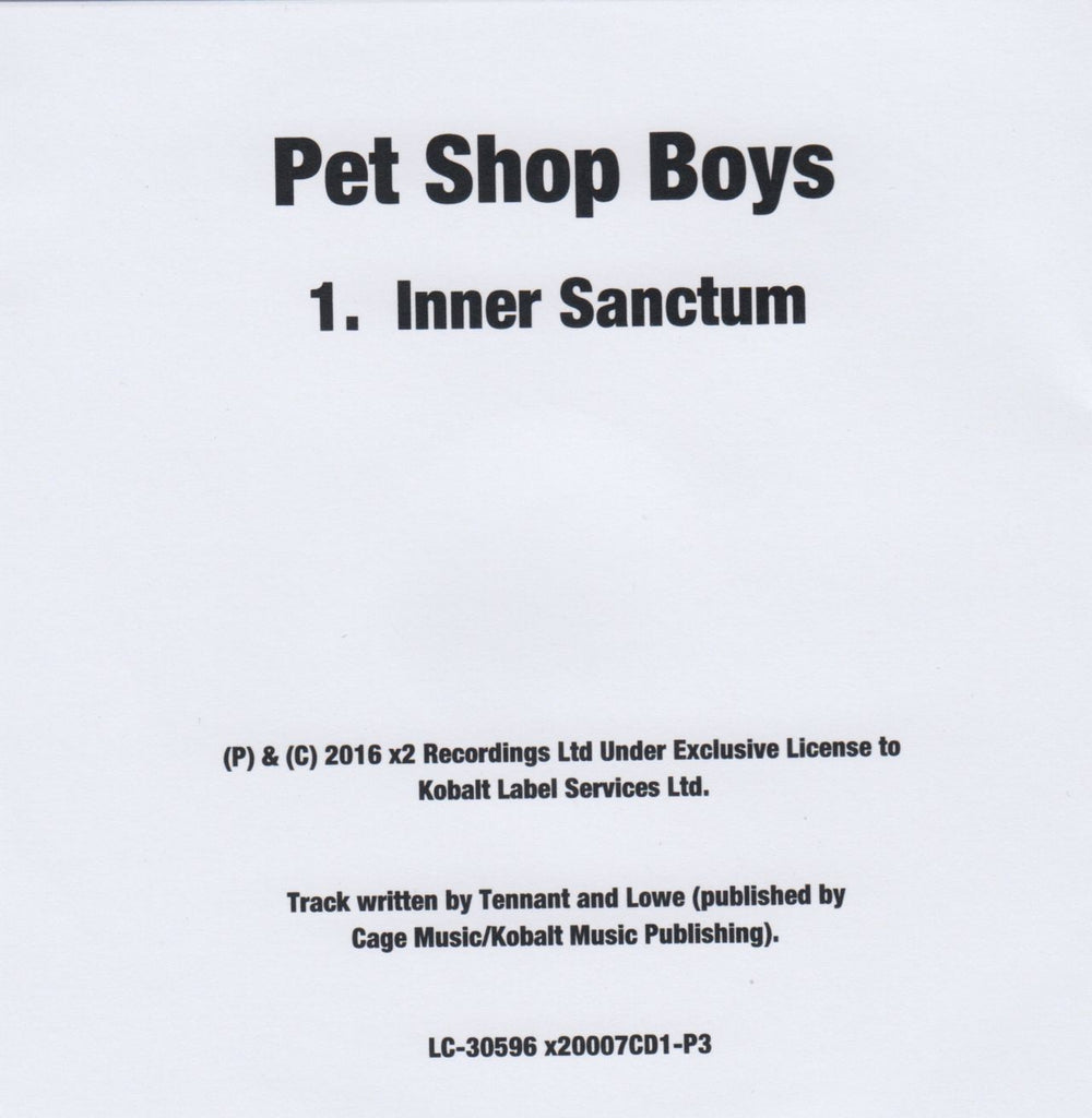 Pet Shop Boys Inner Sanctum UK Promo CD-R acetate PSBCRIN651949