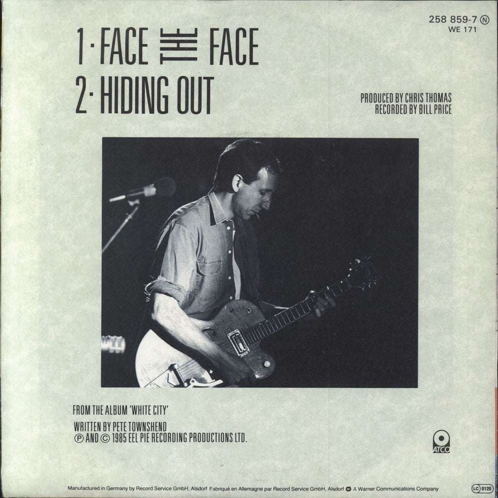 Pete Townshend Face The Face German 7" vinyl single (7 inch record / 45)