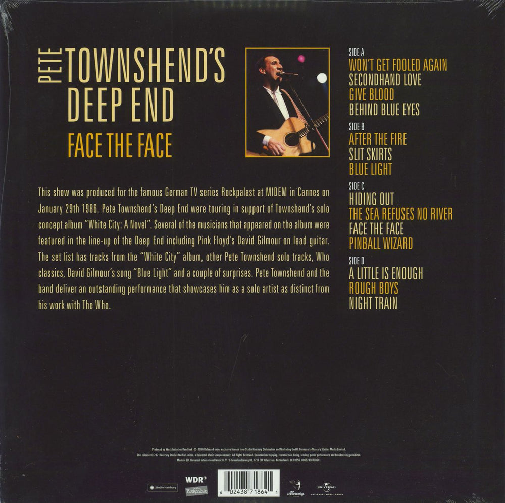 Pete Townshend Face The Face - RSD 2022 - Yellow Vinyl - Sealed UK 2-LP vinyl record set (Double LP Album) TOW2LFA788805