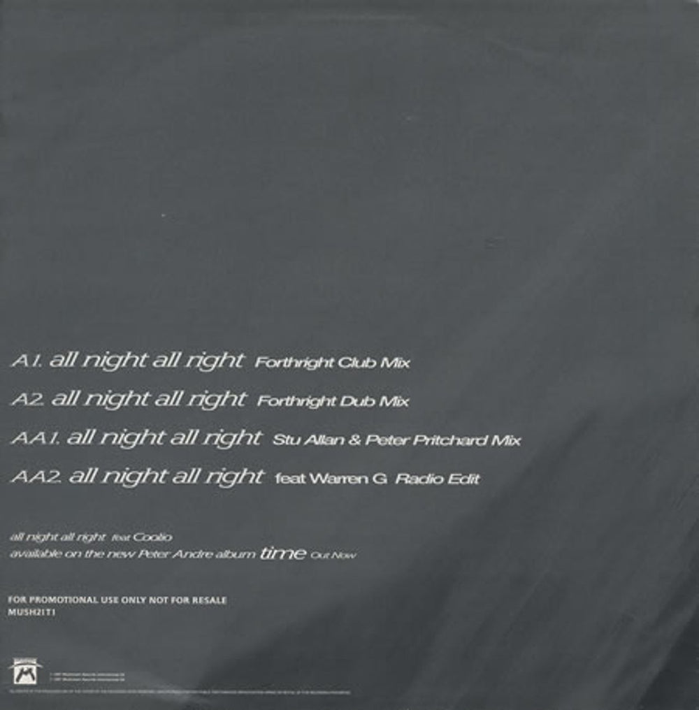 Peter Andre All Night All Right UK Promo 12" vinyl single (12 inch record / Maxi-single) PTA12AL207885