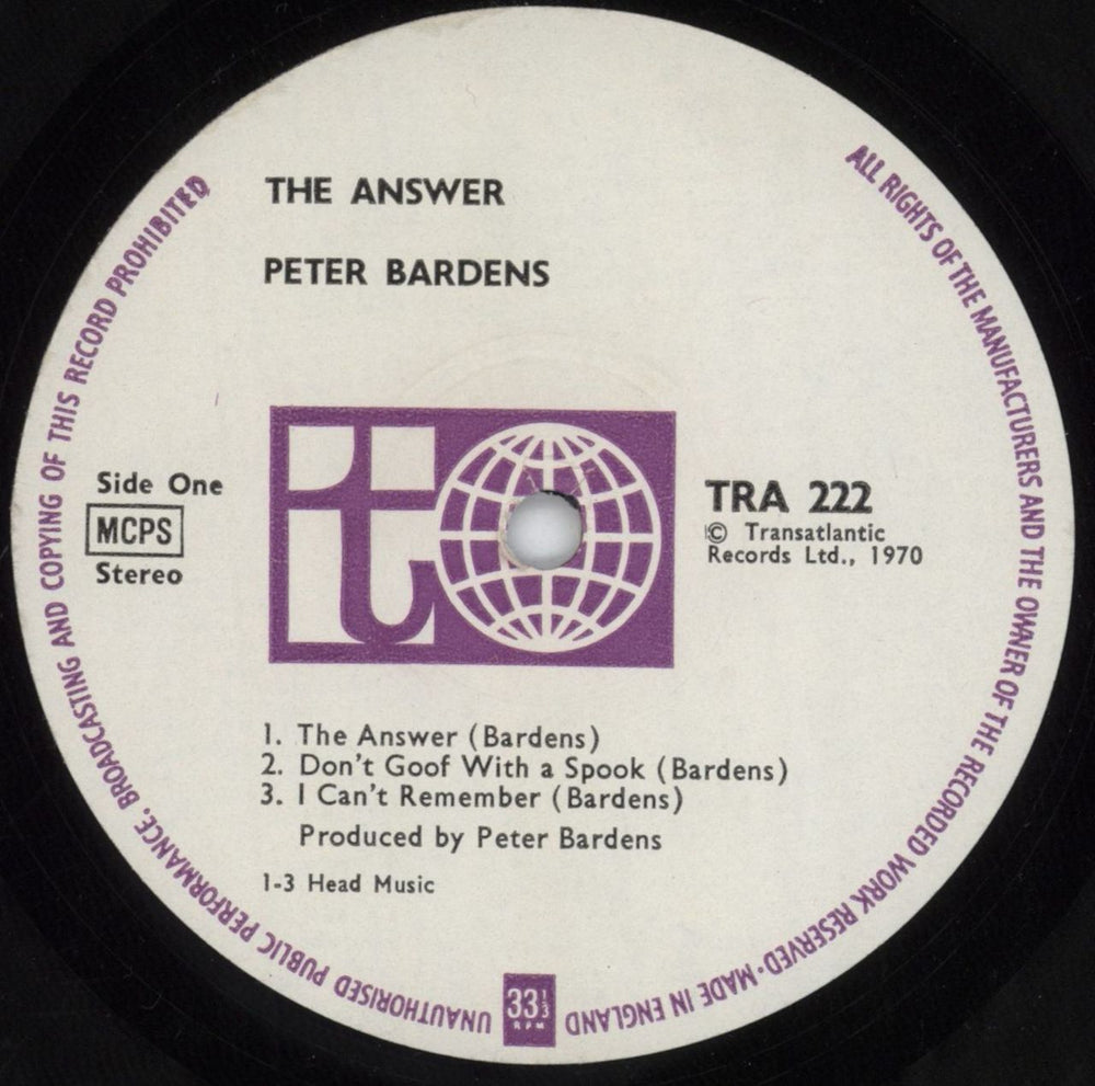 Peter Bardens The Answer UK vinyl LP album (LP record) PDNLPTH211857