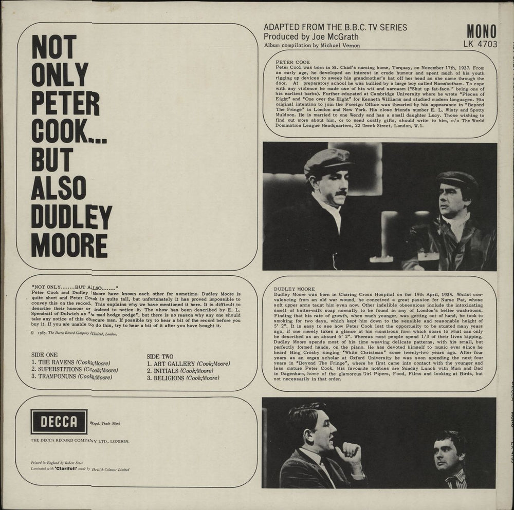 Peter Cook & Dudley Moore Not Only Peter Cook... But Also Dudley Moore UK vinyl LP album (LP record) P&DLPNO205496