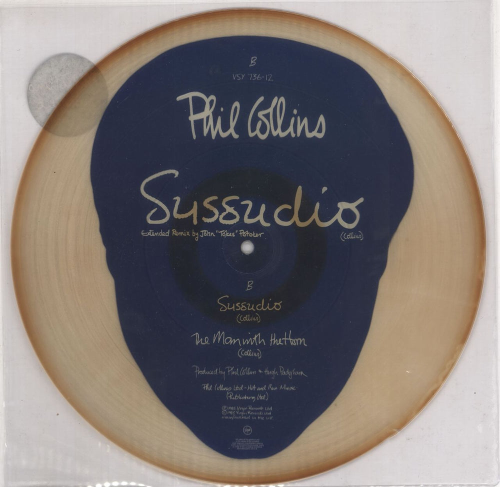 Phil Collins Sussudio - Tea-stained UK 12" vinyl picture disc (12 inch picture record)