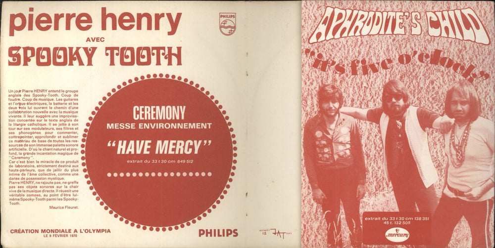 Pierre Henry & Spooky Tooth Ceremony / It's Five O'Clock French Promo 7" vinyl single (7 inch record / 45)