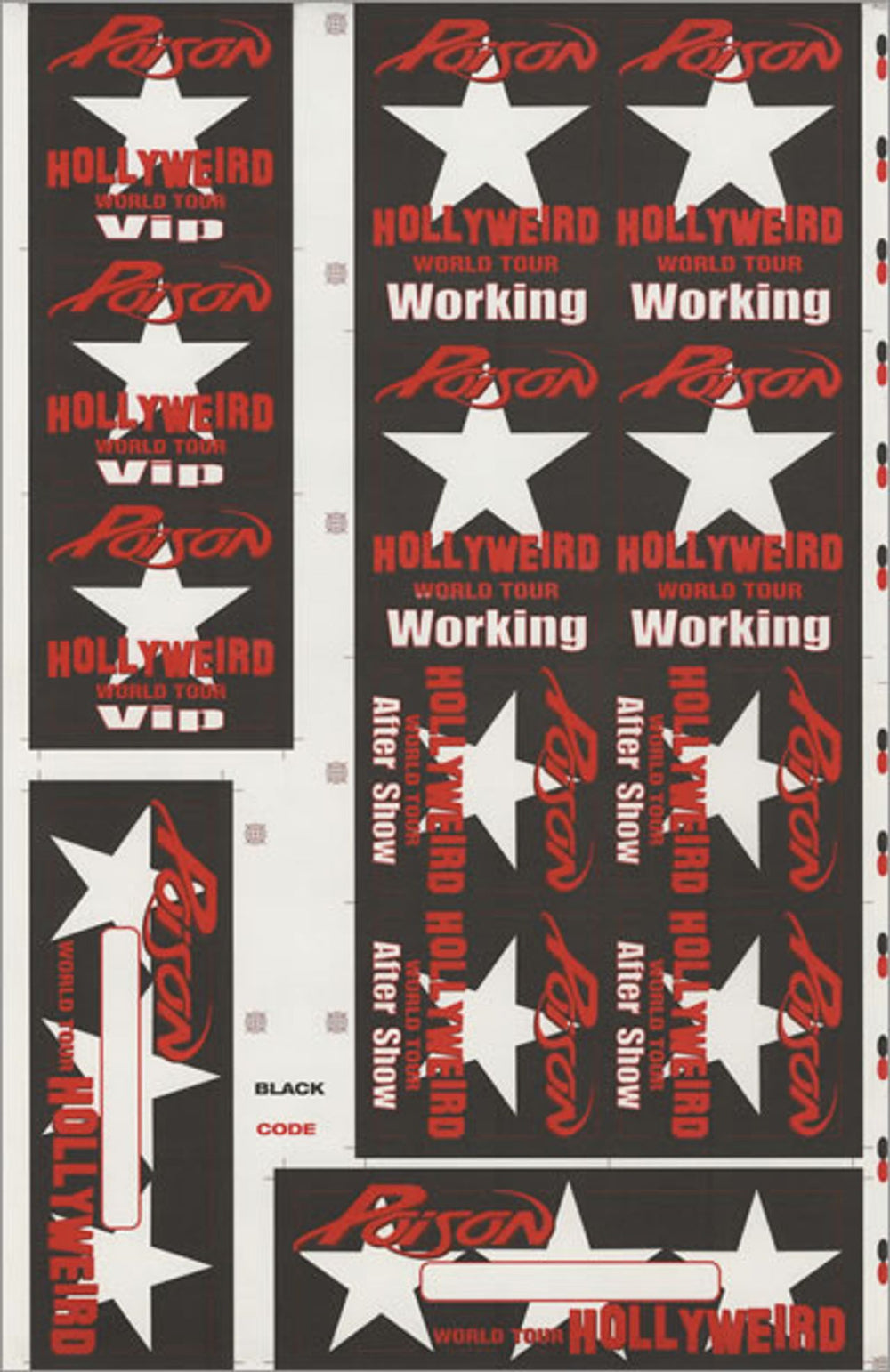 Poison Hollyweird World Tour Passes - Red - Uncut Press Sheet US tour pass TOUR PASSES