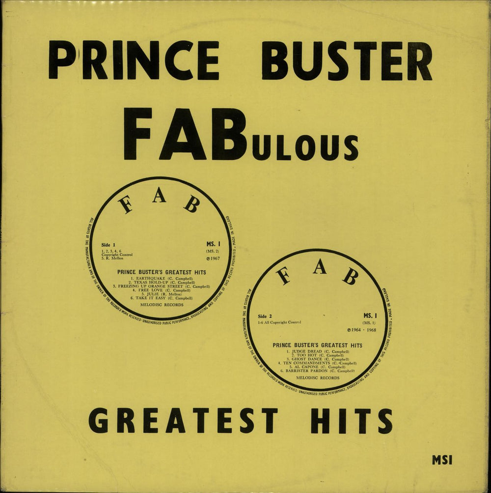 Prince Buster FABulous Greatest Hits - yellow label UK vinyl LP album (LP record) MS1