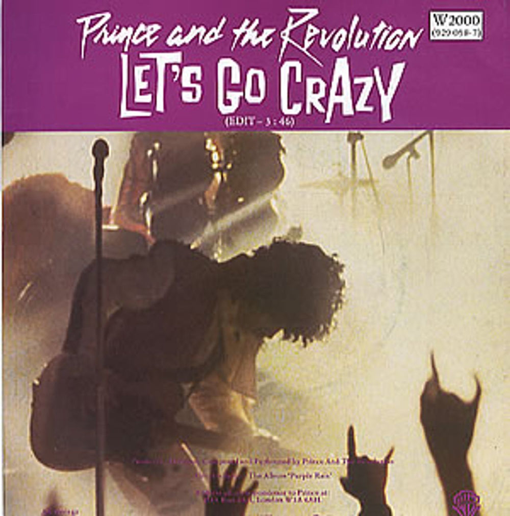 Prince Let's Go Crazy UK 7" vinyl single (7 inch record / 45) W2000