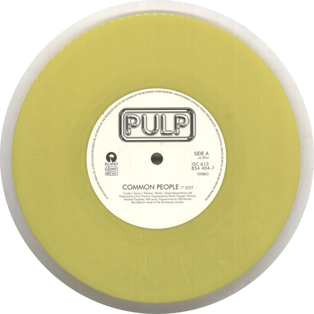 Pulp Common People - Yellow Vinyl UK 7