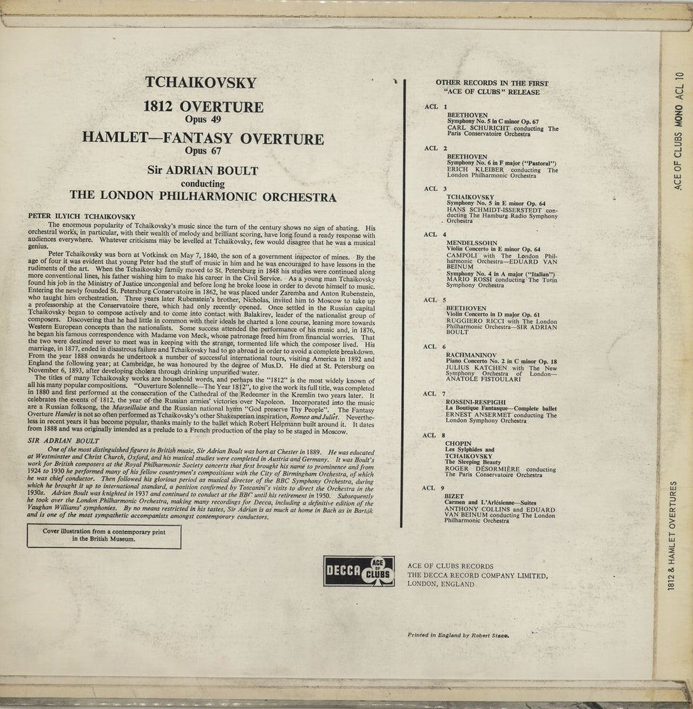 Pyotr Ilyich Tchaikovsky 1812 And Hamlet Overtures UK vinyl LP album (LP record)