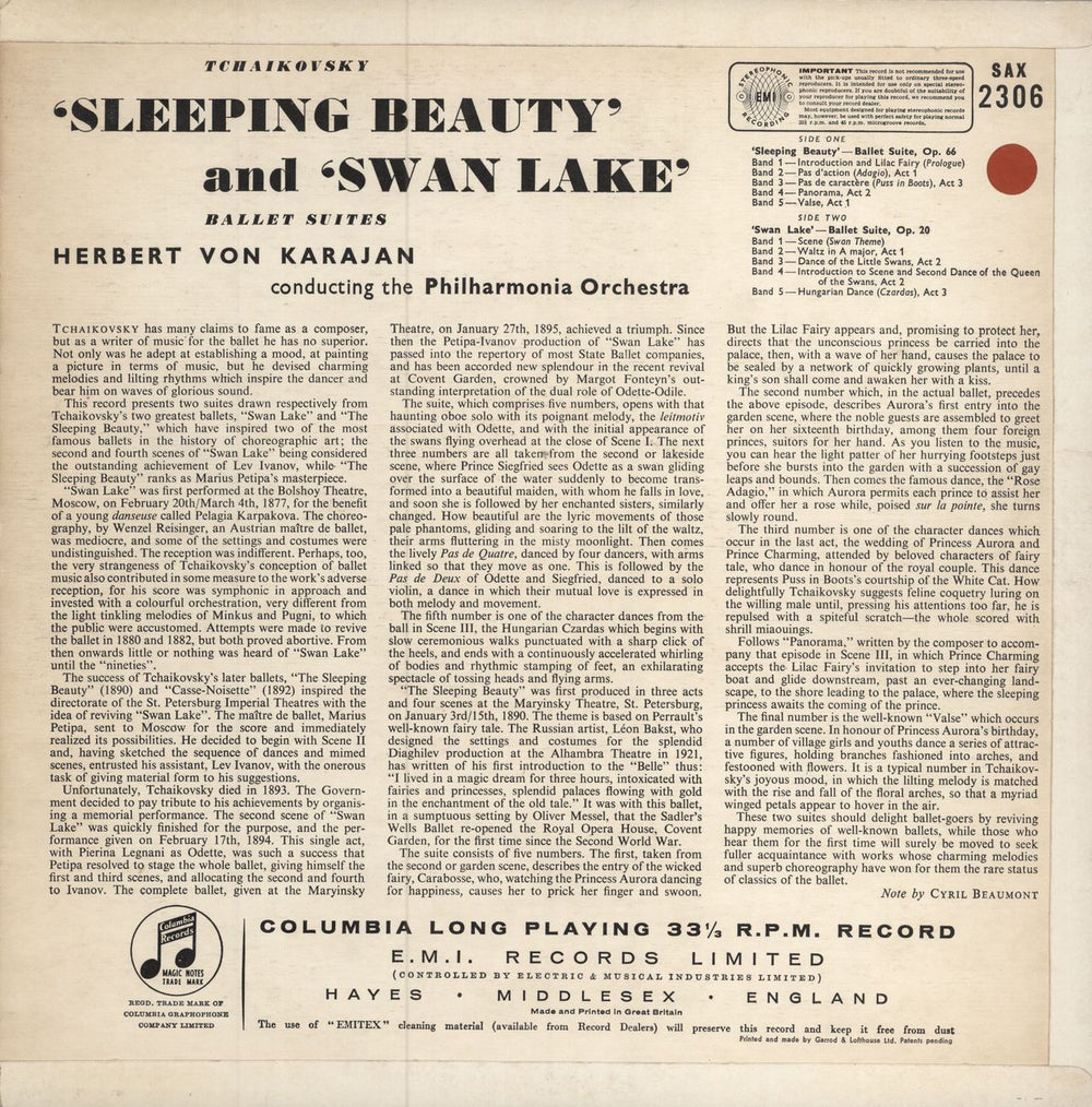 Pyotr Ilyich Tchaikovsky Sleeping Beauty And Swan Lake UK vinyl LP album (LP record)