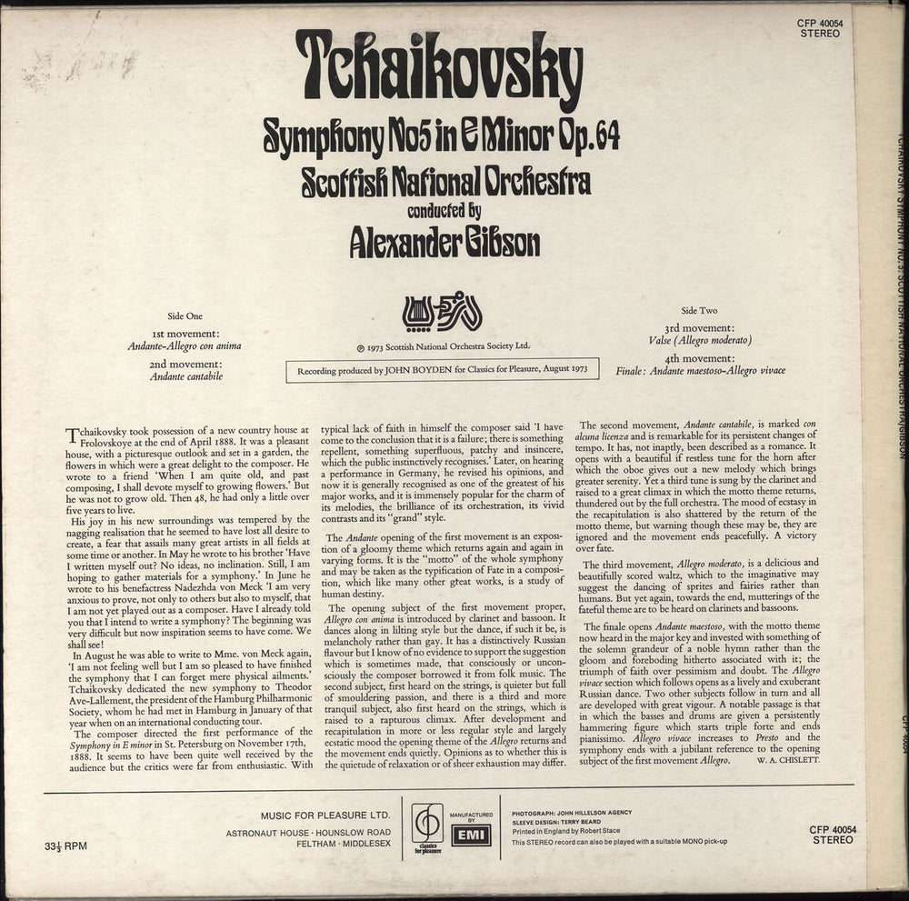 Pyotr Ilyich Tchaikovsky Symphony No. 5 in E Minor, Op.64 UK vinyl LP album (LP record)