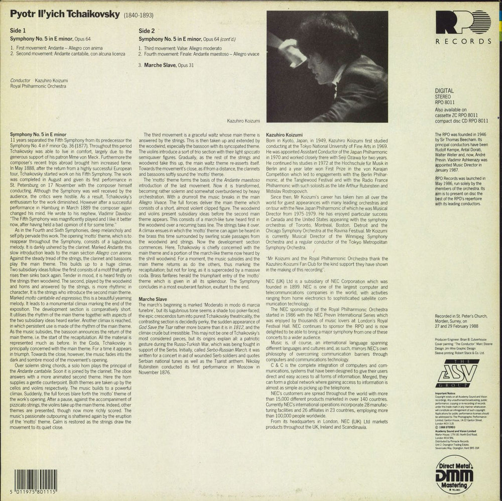 Pyotr Ilyich Tchaikovsky Tchaikovsky: Symphony No.5 / Marche Slave UK vinyl LP album (LP record)