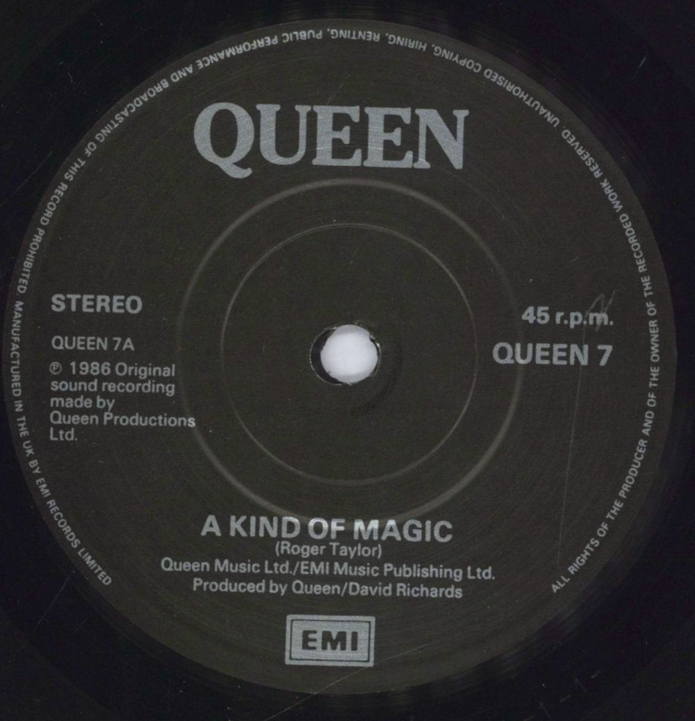 Queen A Kind Of Magic + Sleeve UK 7" vinyl single (7 inch record / 45) QUE07AK29677