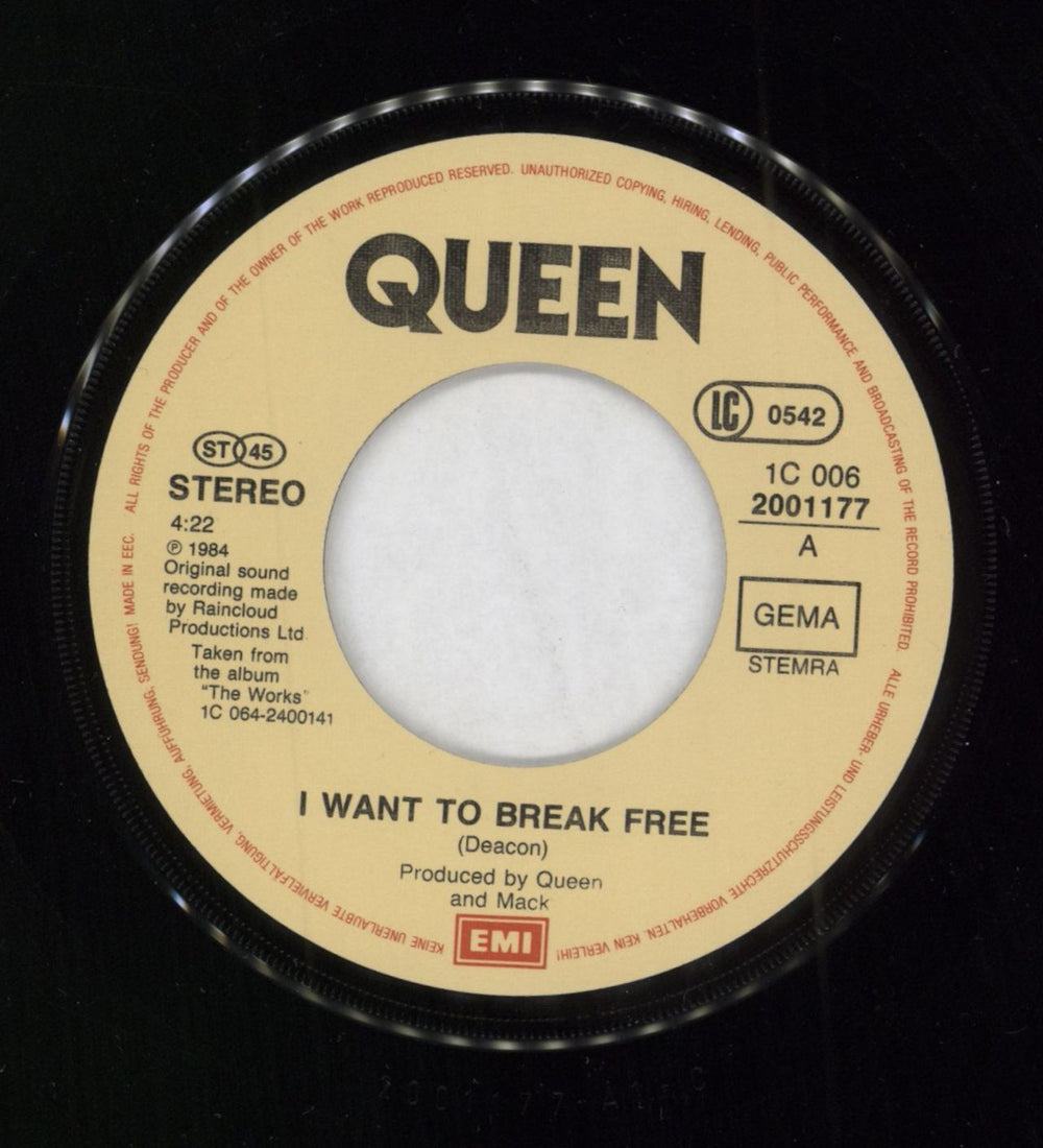 Queen I Want To Break Free German 7" vinyl single (7 inch record / 45)