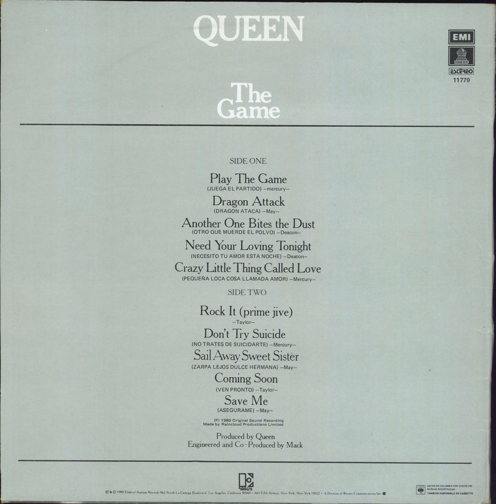 Queen The Game Colombian vinyl LP album (LP record)