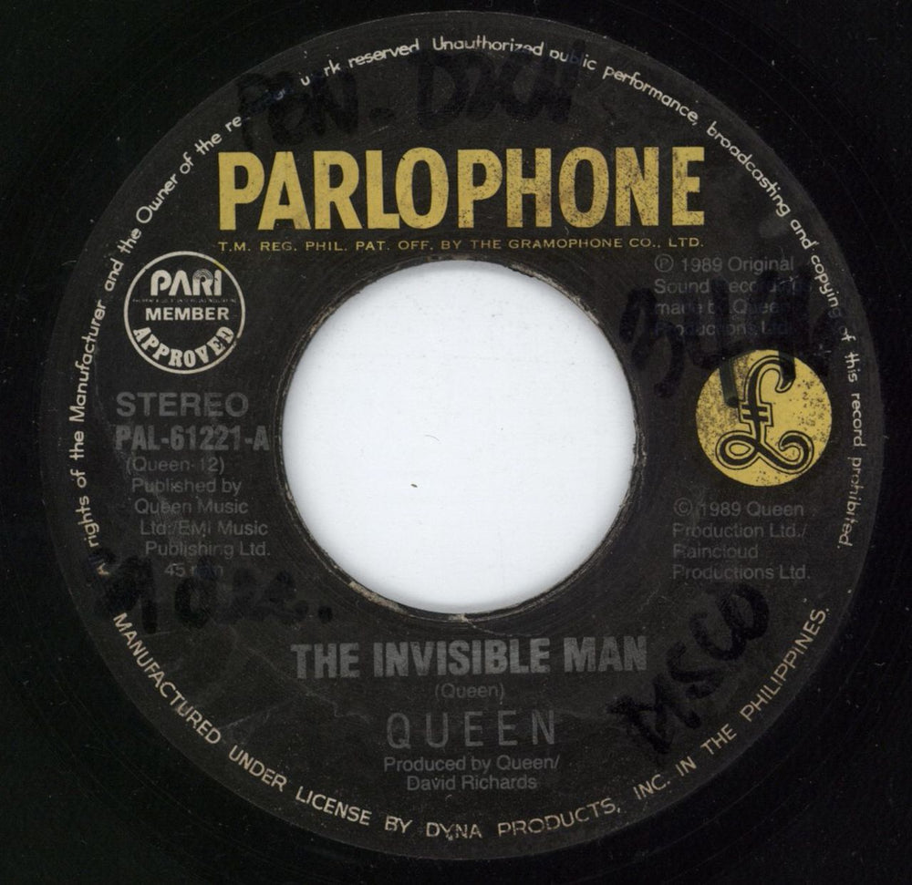 Queen The Invisible Man Philippino 7" vinyl single (7 inch record / 45) PAL-61221