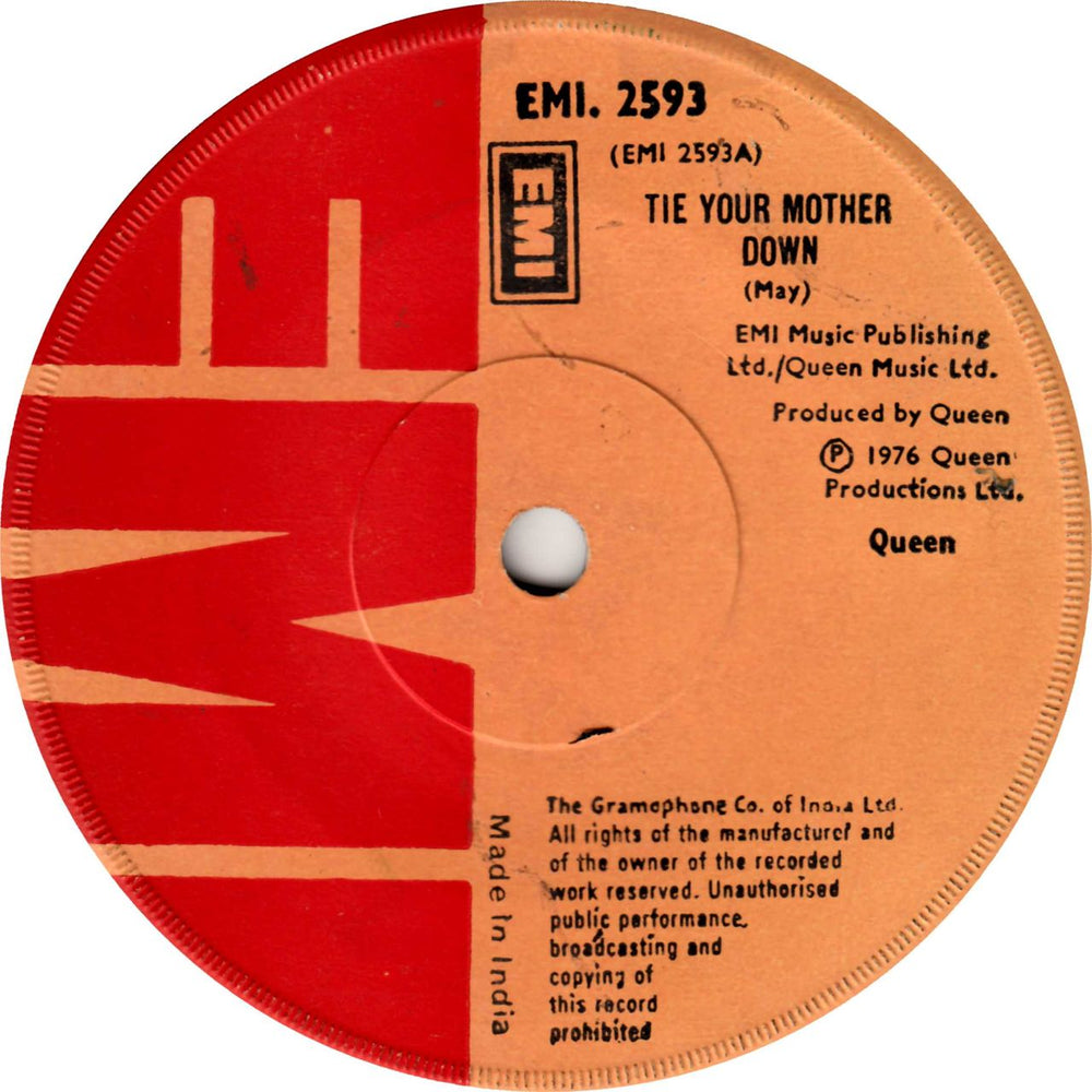 Queen Tie Your Mother Down - VG Indian 7" vinyl single (7 inch record / 45) EMI.2593