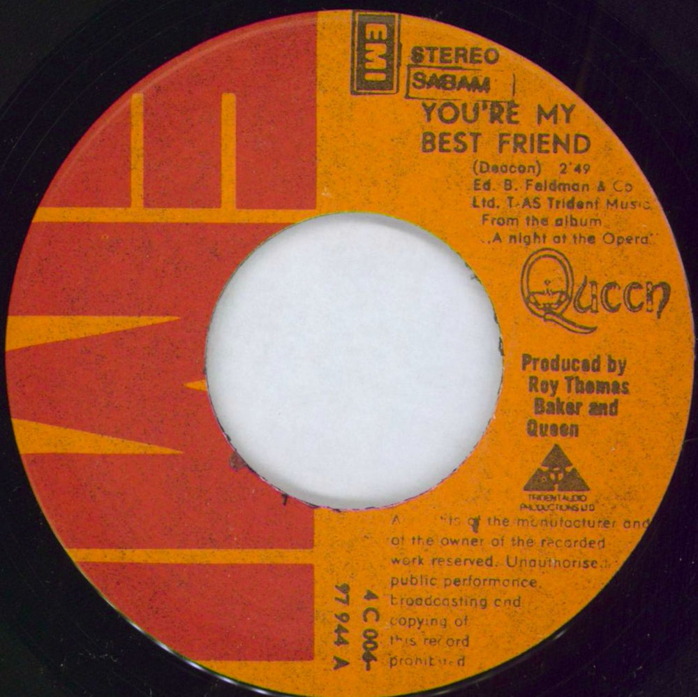 Queen You're My Best Friend Belgian 7" vinyl single (7 inch record / 45) QUE07YO80067