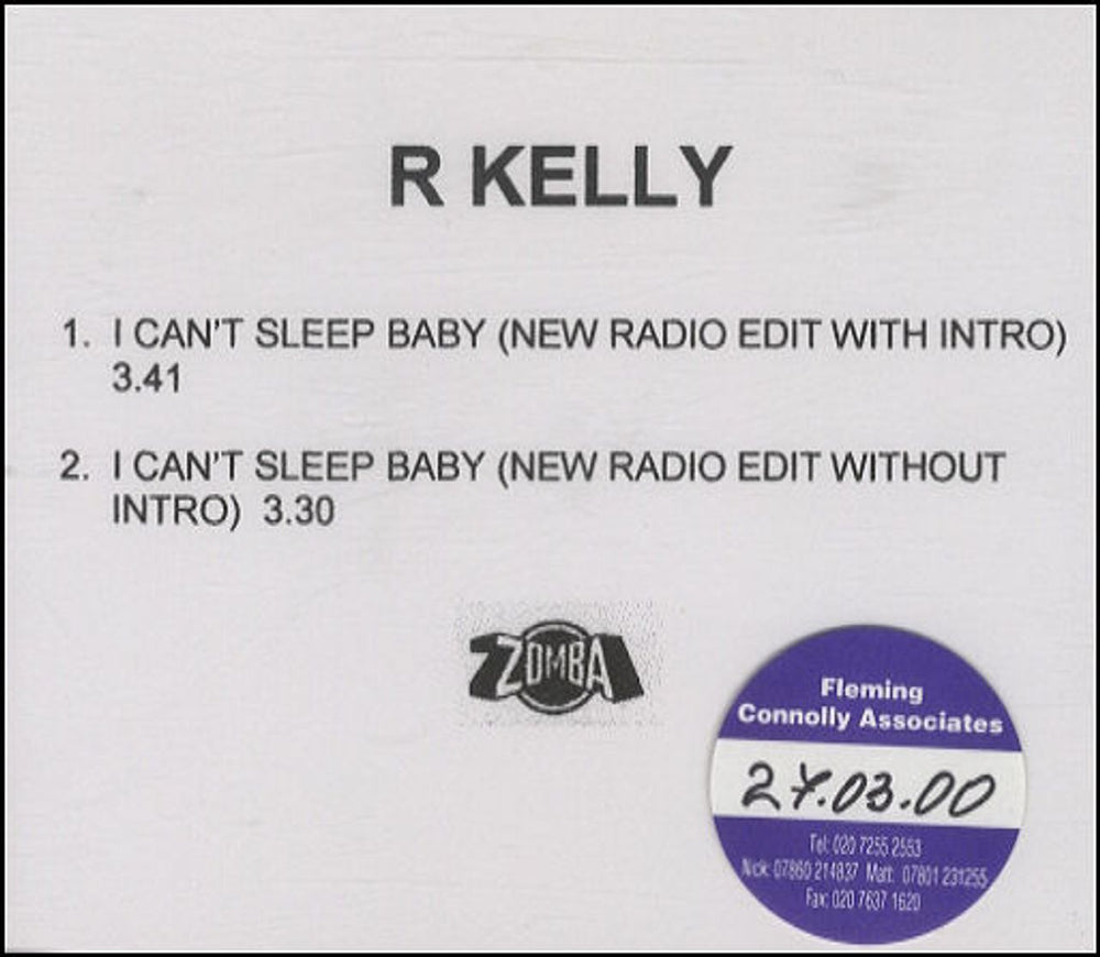 R Kelly I Can't Sleep Baby UK Promo CD-R acetate CD-R ACETATE