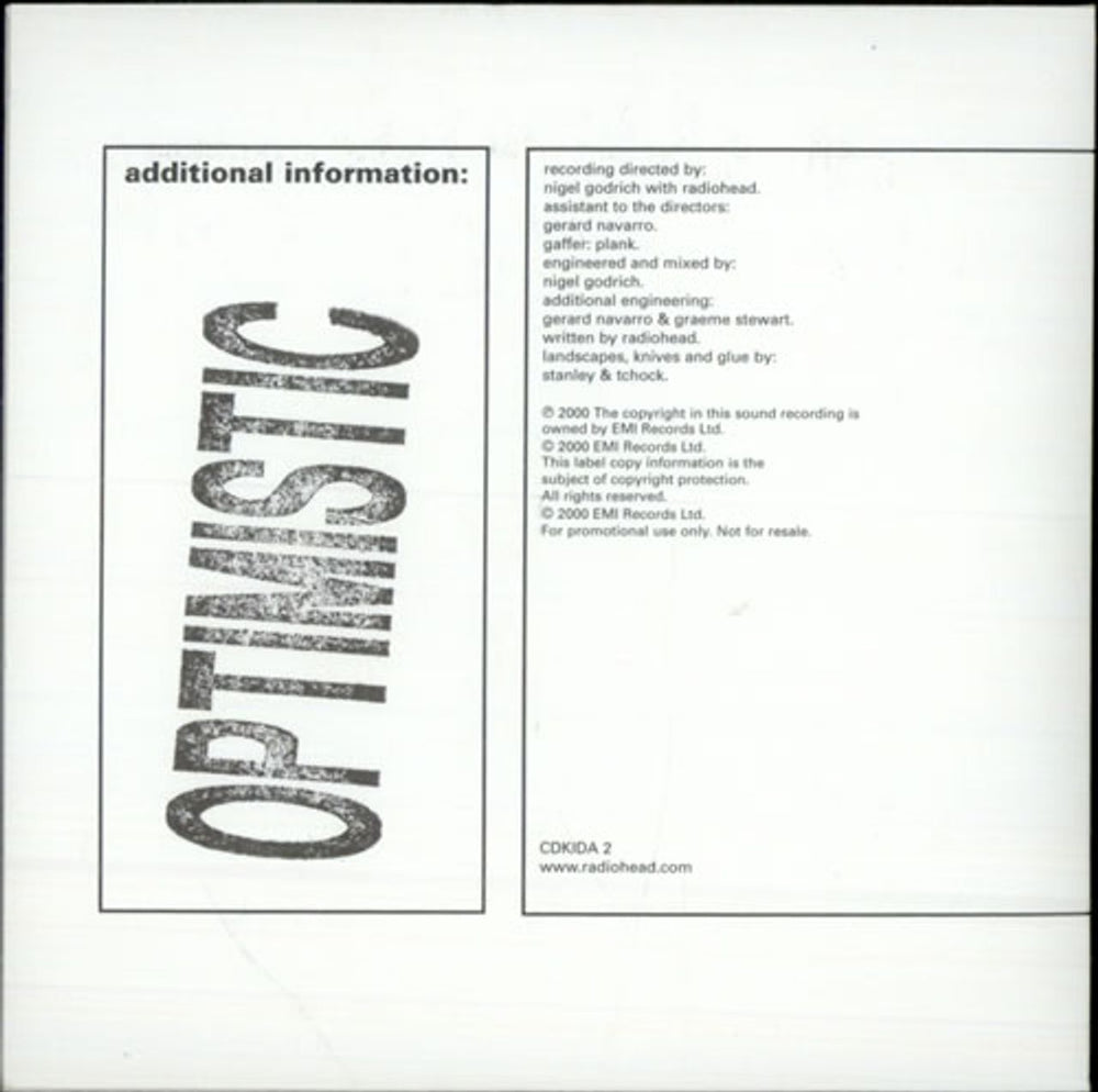 Radiohead Optimistic UK Promo CD single (CD5 / 5") CDKIDA2