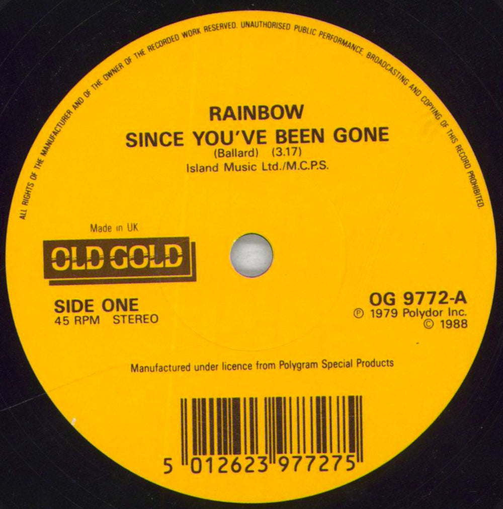 Rainbow Since You Been Gone - Picture Sleeve UK 7" vinyl single (7 inch record / 45) RBO07SI825202