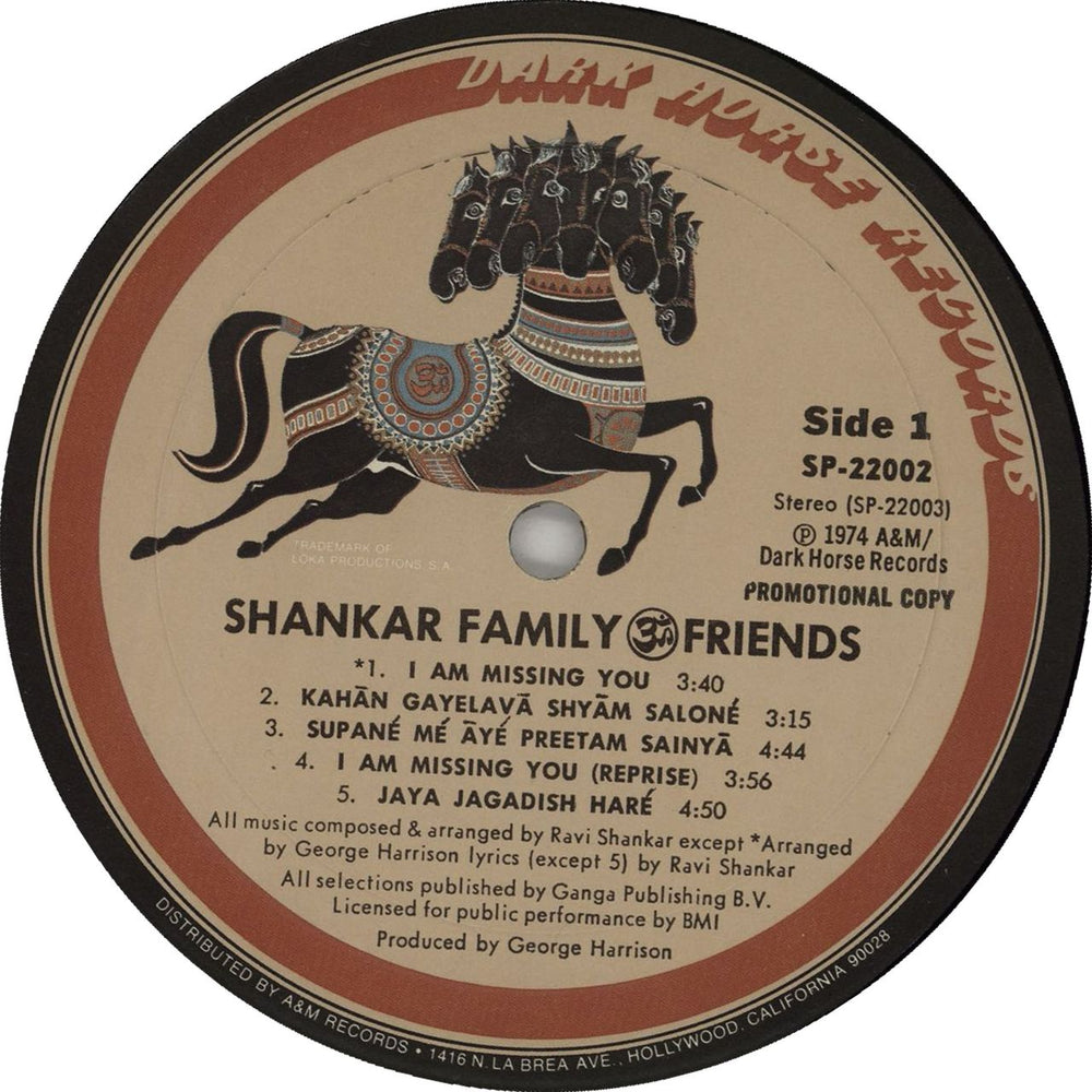 Ravi Shankar Shankar Family & Friends US Promo vinyl LP album (LP record) RVKLPSH129620