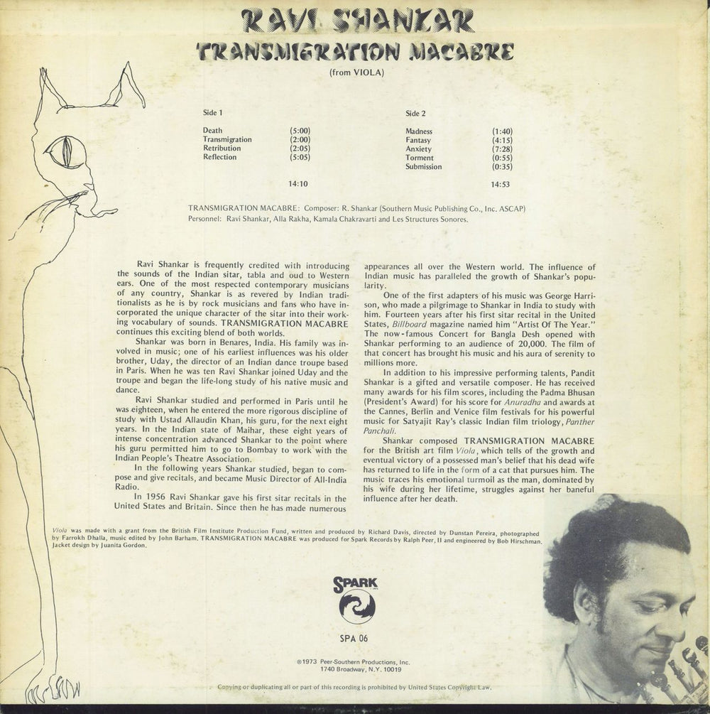 Ravi Shankar Transmigration Macabre US vinyl LP album (LP record)