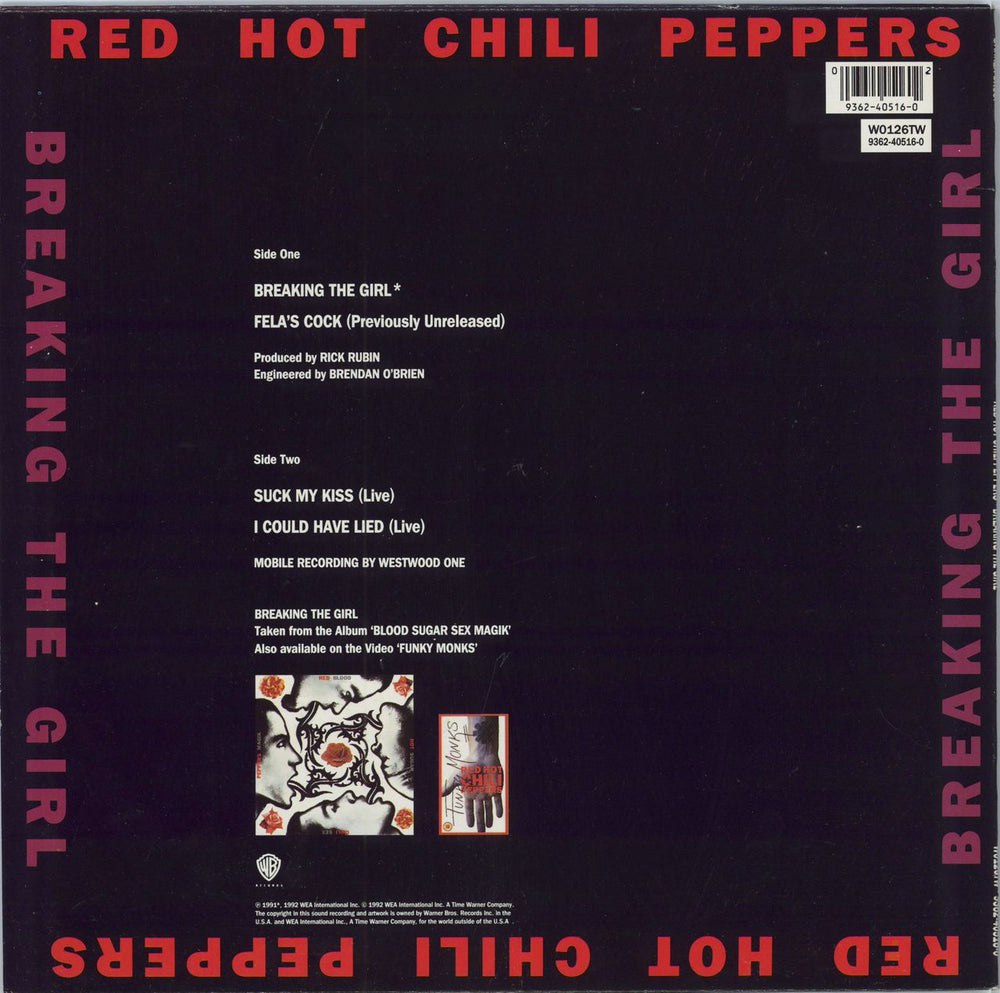 Red Hot Chili Peppers Breaking The Girl + Poster UK 12" vinyl single (12 inch record / Maxi-single) 093624051602