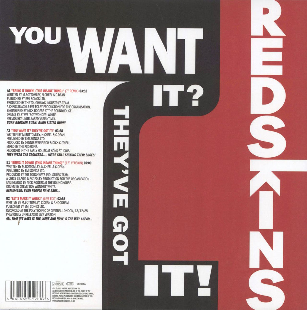 Redskins Bring It Down (This Insane Thing) - RSD19 - Red Vinyl UK 10" vinyl single (10 inch record) 5060555212667