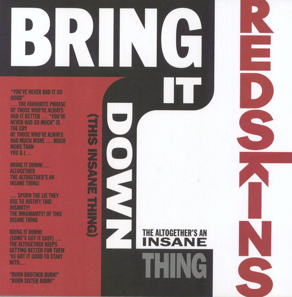 Redskins Bring It Down (This Insane Thing) - RSD19 - Red Vinyl UK 10" vinyl single (10 inch record) LMS5521266