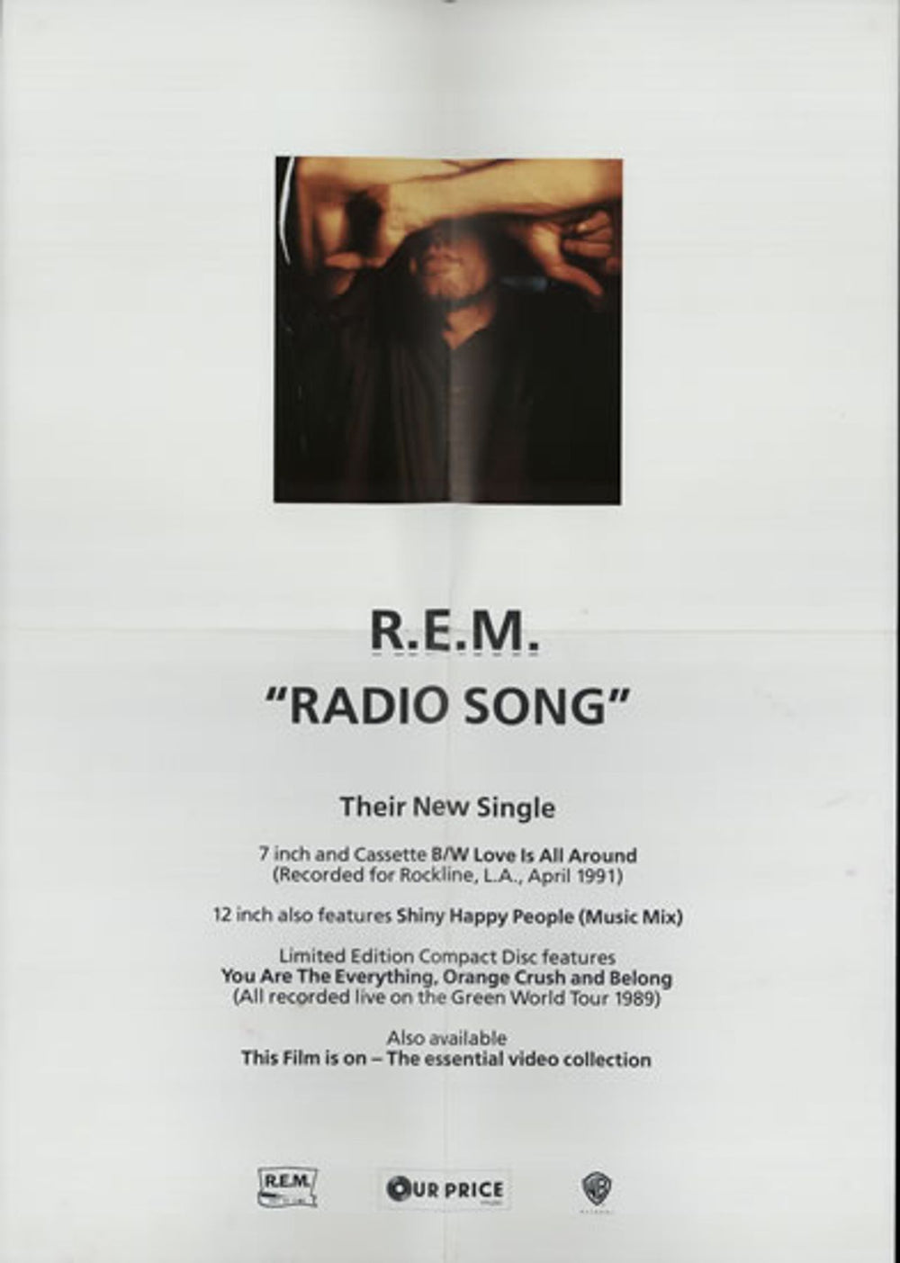 REM Radio Song + 'Our Price' Promo Poster UK 12" vinyl single (12 inch record / Maxi-single) REM12RA567117