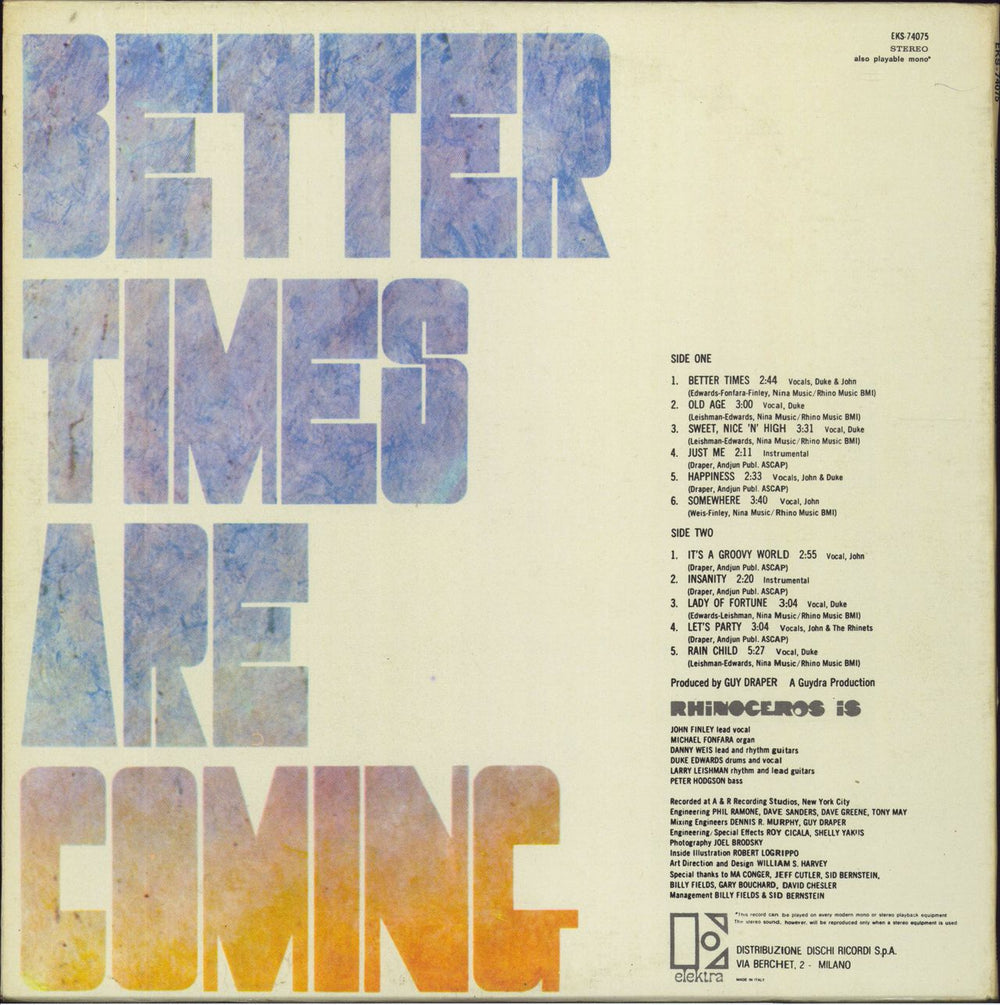 Rhinoceros Better Times Are Coming Italian vinyl LP album (LP record)