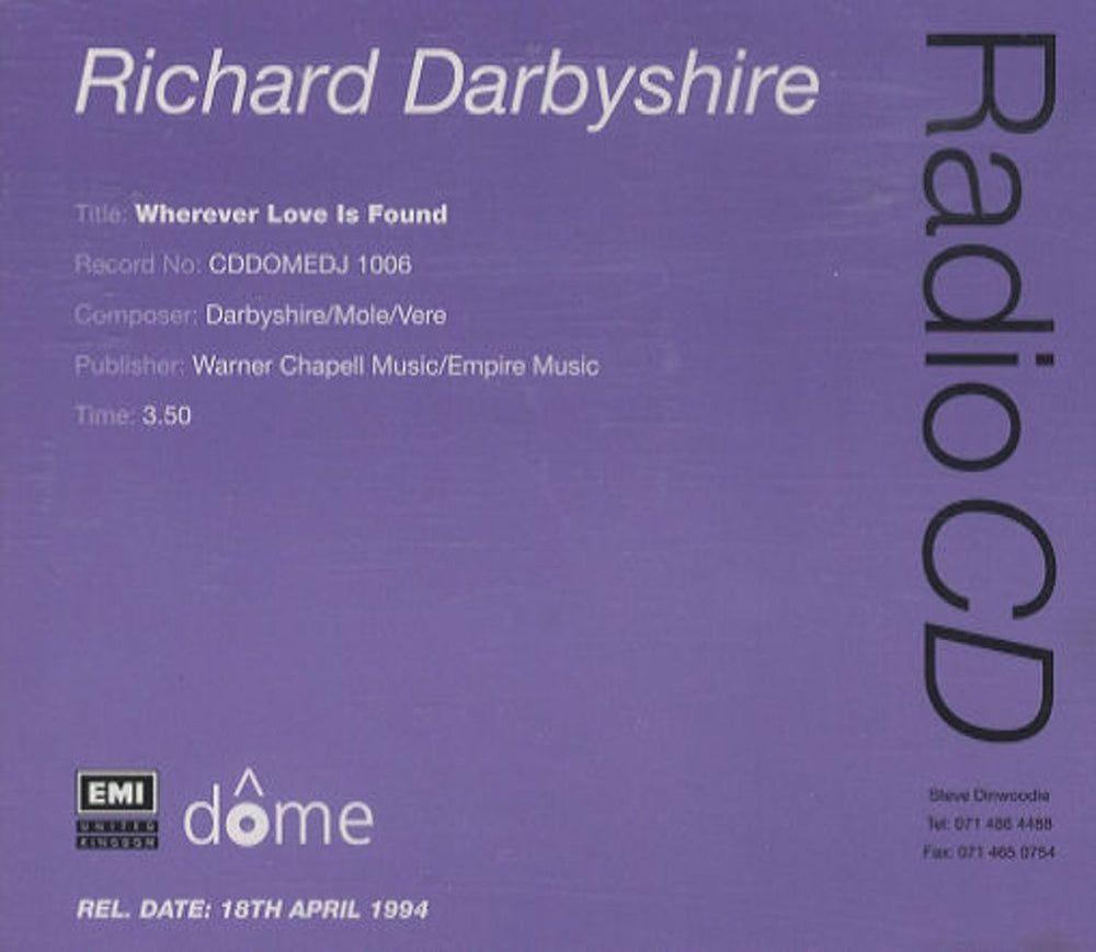 Richard Darbyshire Wherever Love Is Found UK Promo CD single (CD5 / 5") CDDOMEDJ1006