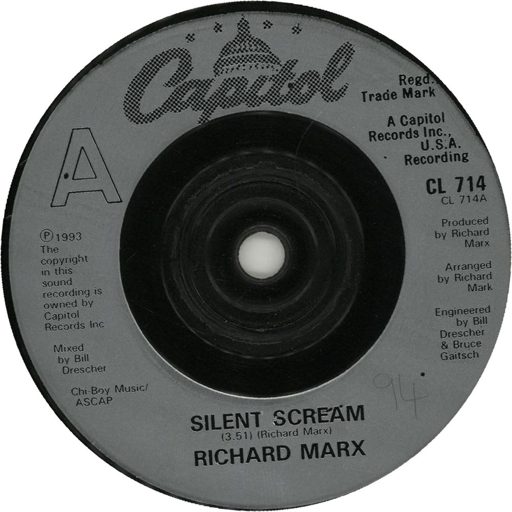 Richard Marx Silent Scream UK 7" vinyl single (7 inch record / 45) CL714