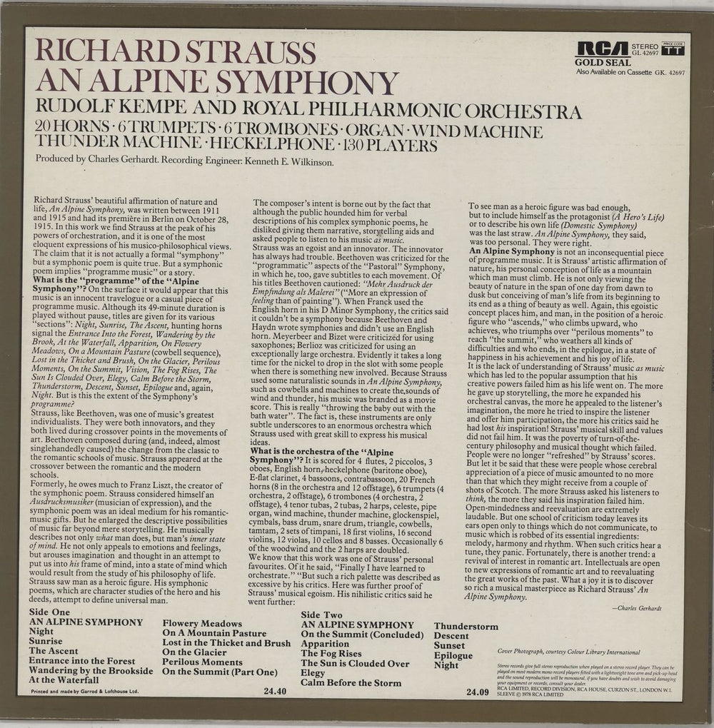 Richard Strauss Alpine Symphony UK vinyl LP album (LP record)