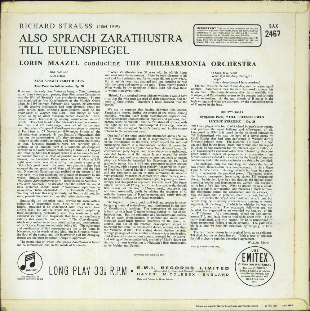 Richard Strauss Also Sprach Zarathustra / Till Eulenspiegel - 1st - EX UK vinyl LP album (LP record)