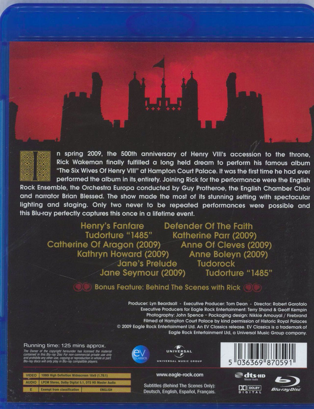 Rick Wakeman The Six Wives Of Henry VIII (Live At Hampton Court Palace) UK Blu Ray DVD