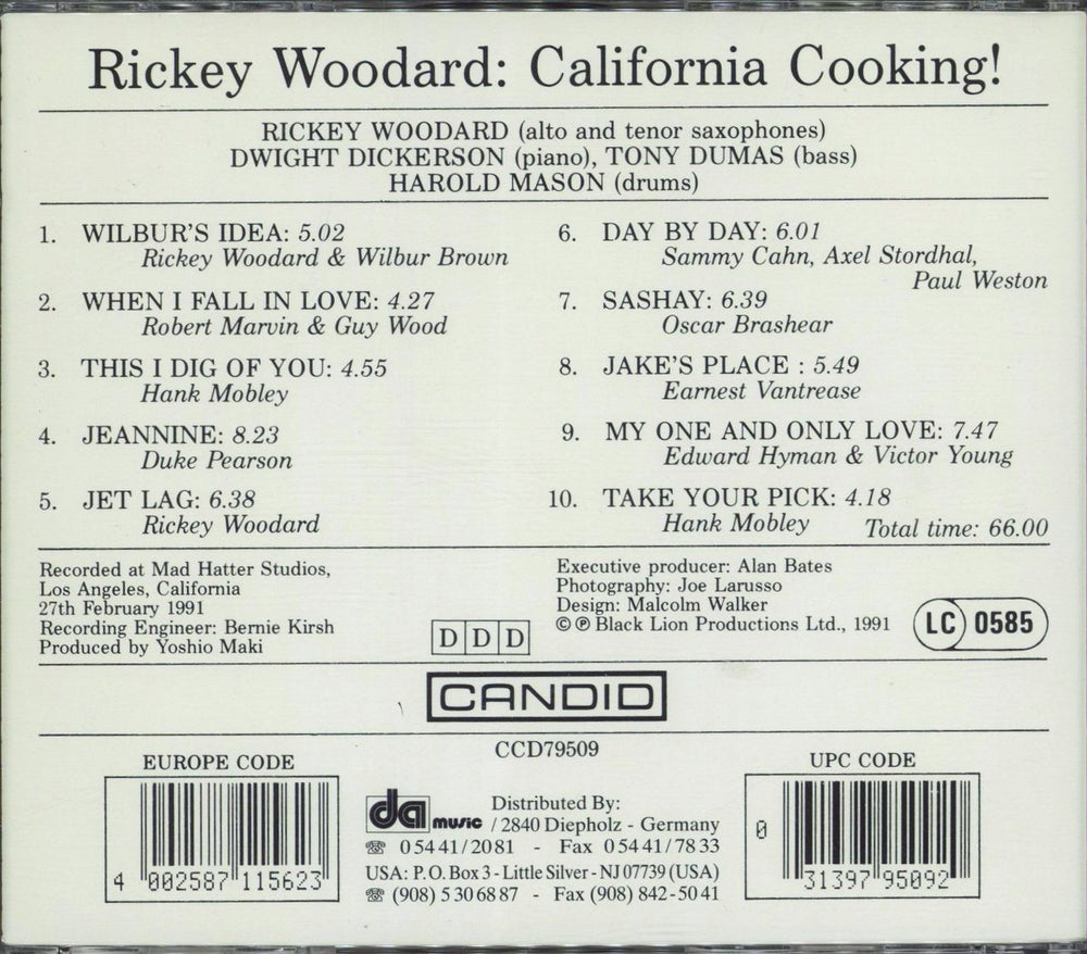 Rickey Woodward California Cooking! German CD album (CDLP) 4002587115623