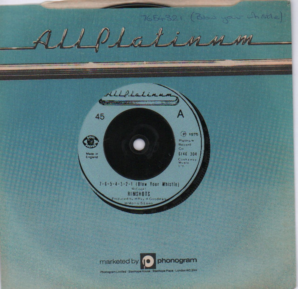 Rimshots 7-6-5-4-3-2-1 (Blow Your Whistle) UK 7" vinyl single (7 inch record / 45) 6146304