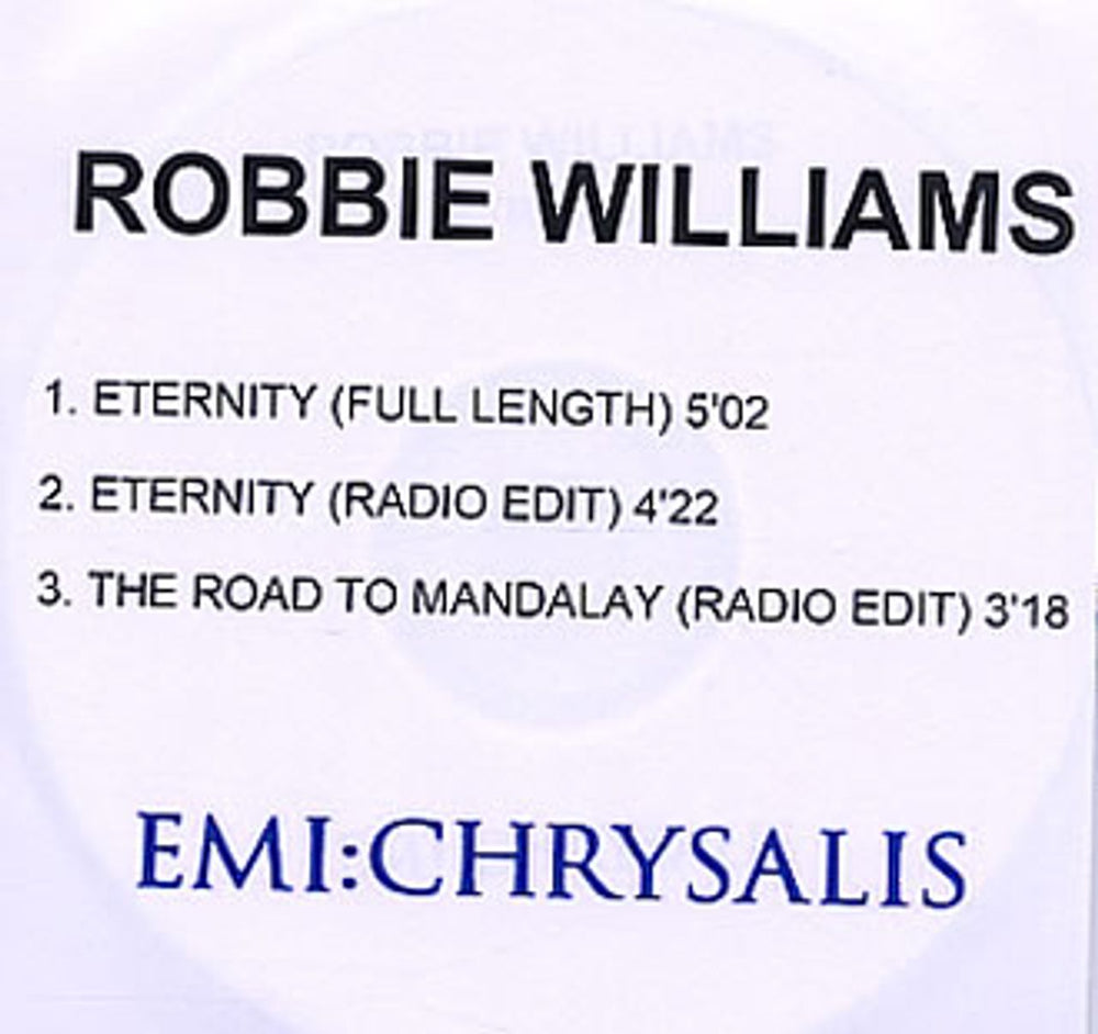 Robbie Williams Eternity UK CD-R acetate CDR ACETATE