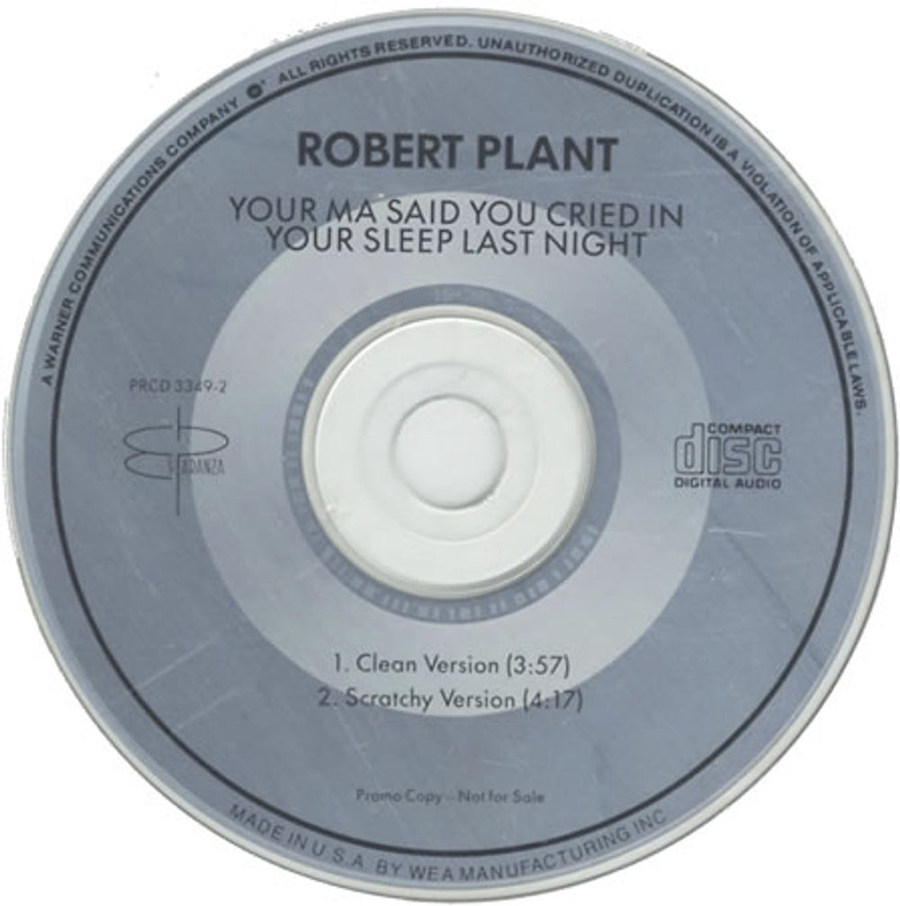 Robert Plant Your Ma Said You Cried In Your Sleep US Promo CD single (CD5 / 5") PRCD3349-2