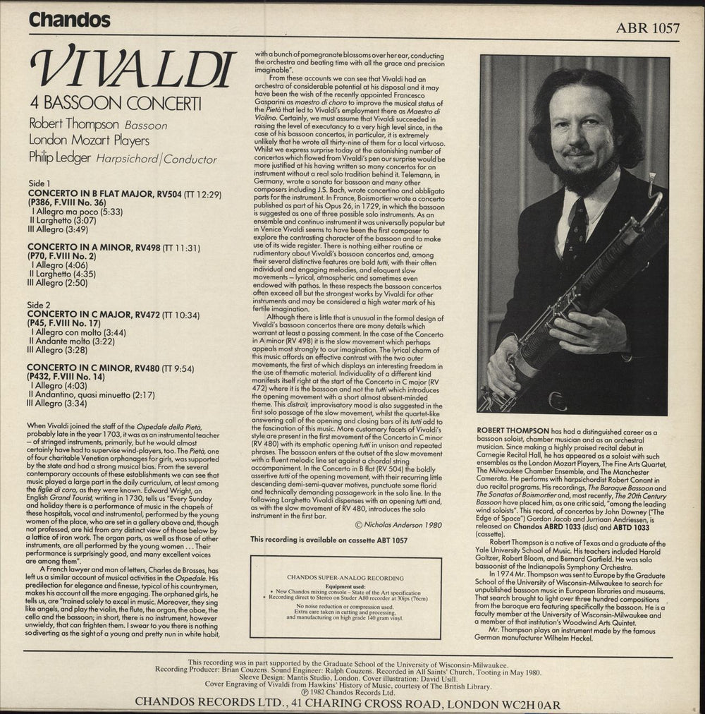 Robert Thompson Vivaldi: 4 Bassoon Concerti UK vinyl LP album (LP record)